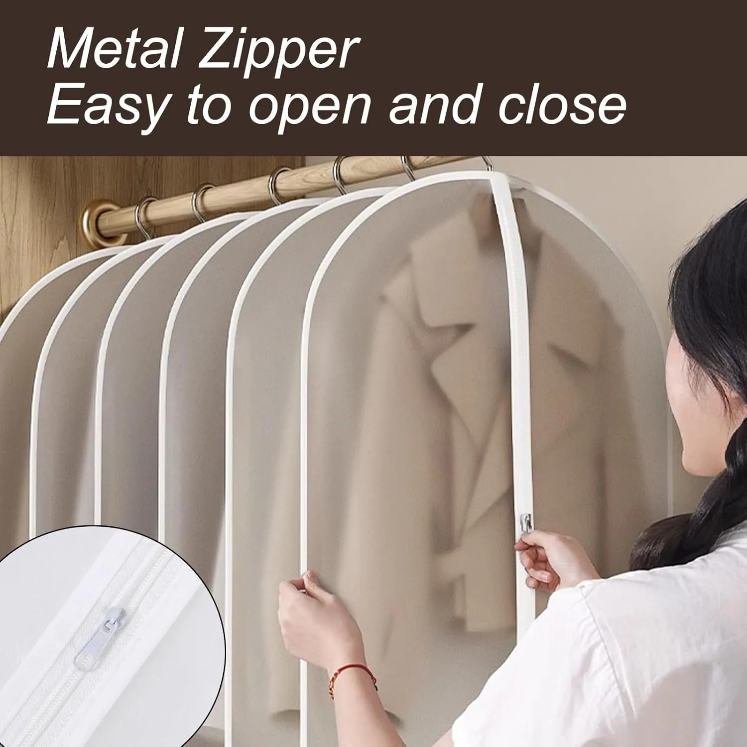 10 Pack Translucent Garment Bags with Full Length Zipper, PEVA Washable Clothes Cover, for Dry Cleaner, Home Storage(60x80cm/24x31in)