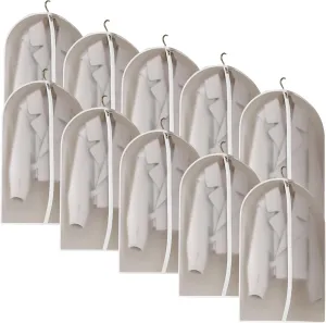 10 Pack Translucent Garment Bags with Full Length Zipper, PEVA Washable Clothes Cover, for Dry Cleaner, Home Storage(60x80cm/24x31in)