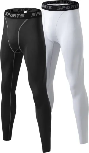 2 Pack Mens Compression Pants Fast Dry Running Basketball Tights Athletic Sports Leggings for Workout Gym