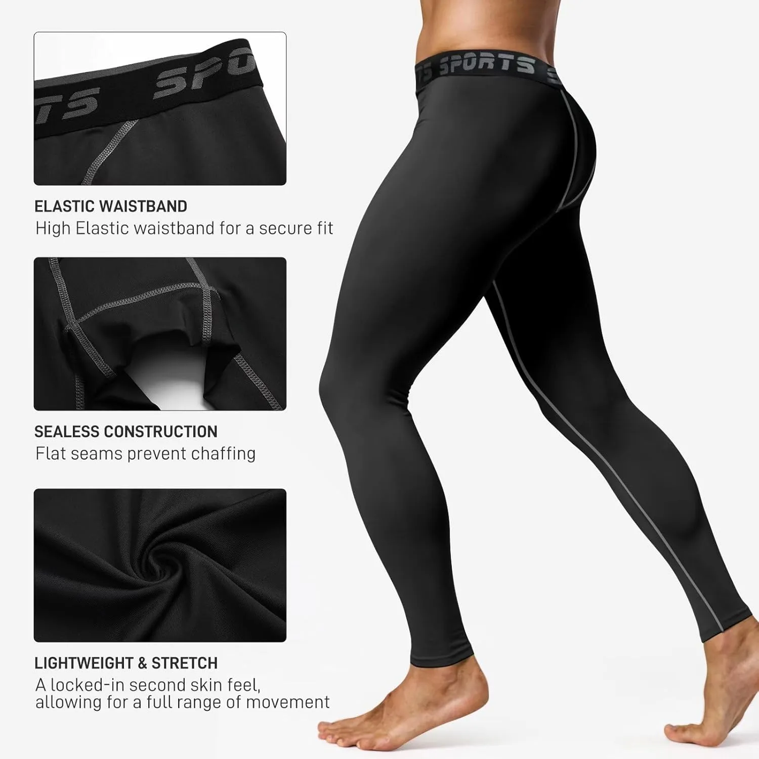 2 Pack Mens Compression Pants Fast Dry Running Basketball Tights Athletic Sports Leggings for Workout Gym