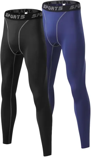 2 Pack Mens Compression Pants Fast Dry Running Basketball Tights Athletic Sports Leggings for Workout Gym
