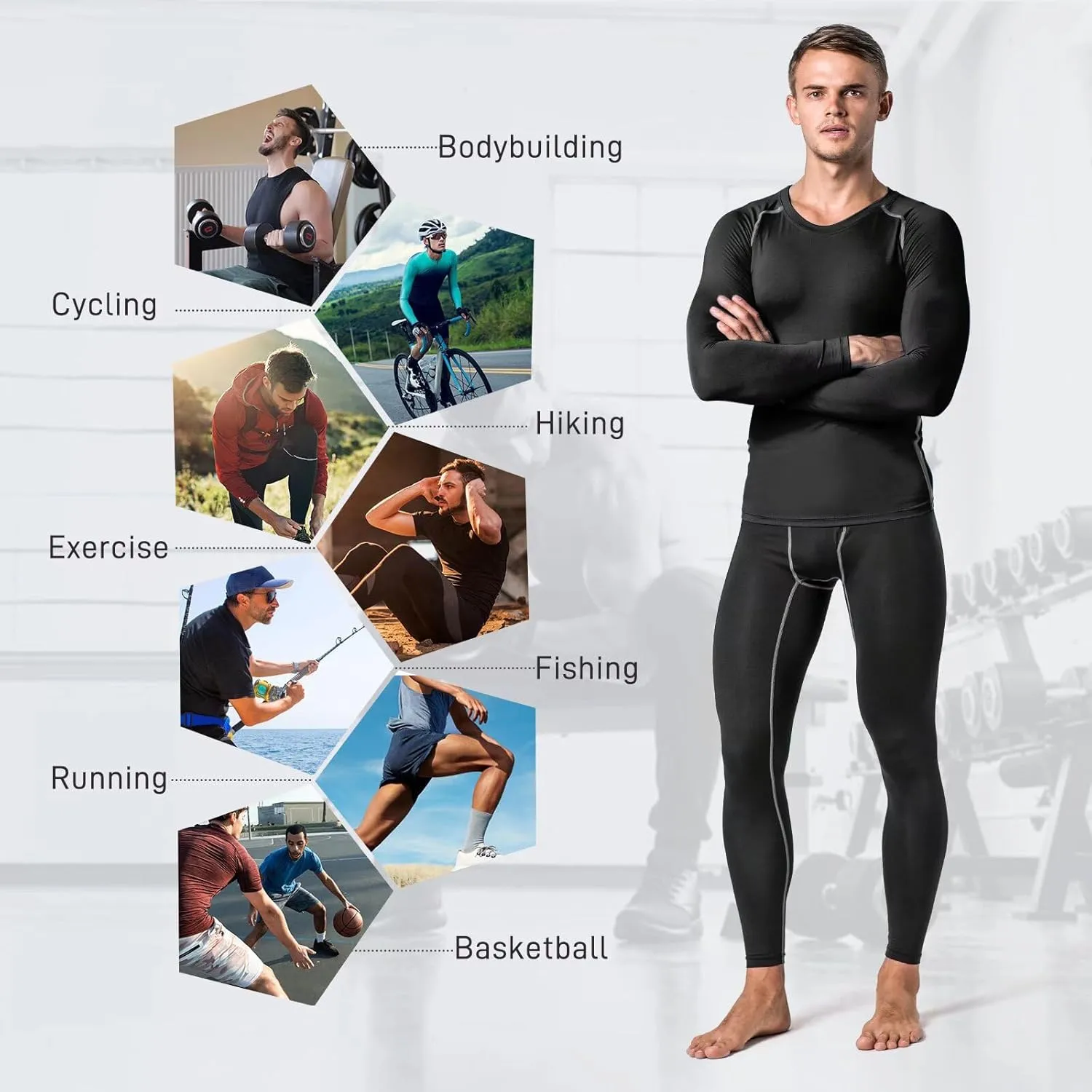 2 Pack Mens Compression Pants Fast Dry Running Basketball Tights Athletic Sports Leggings for Workout Gym