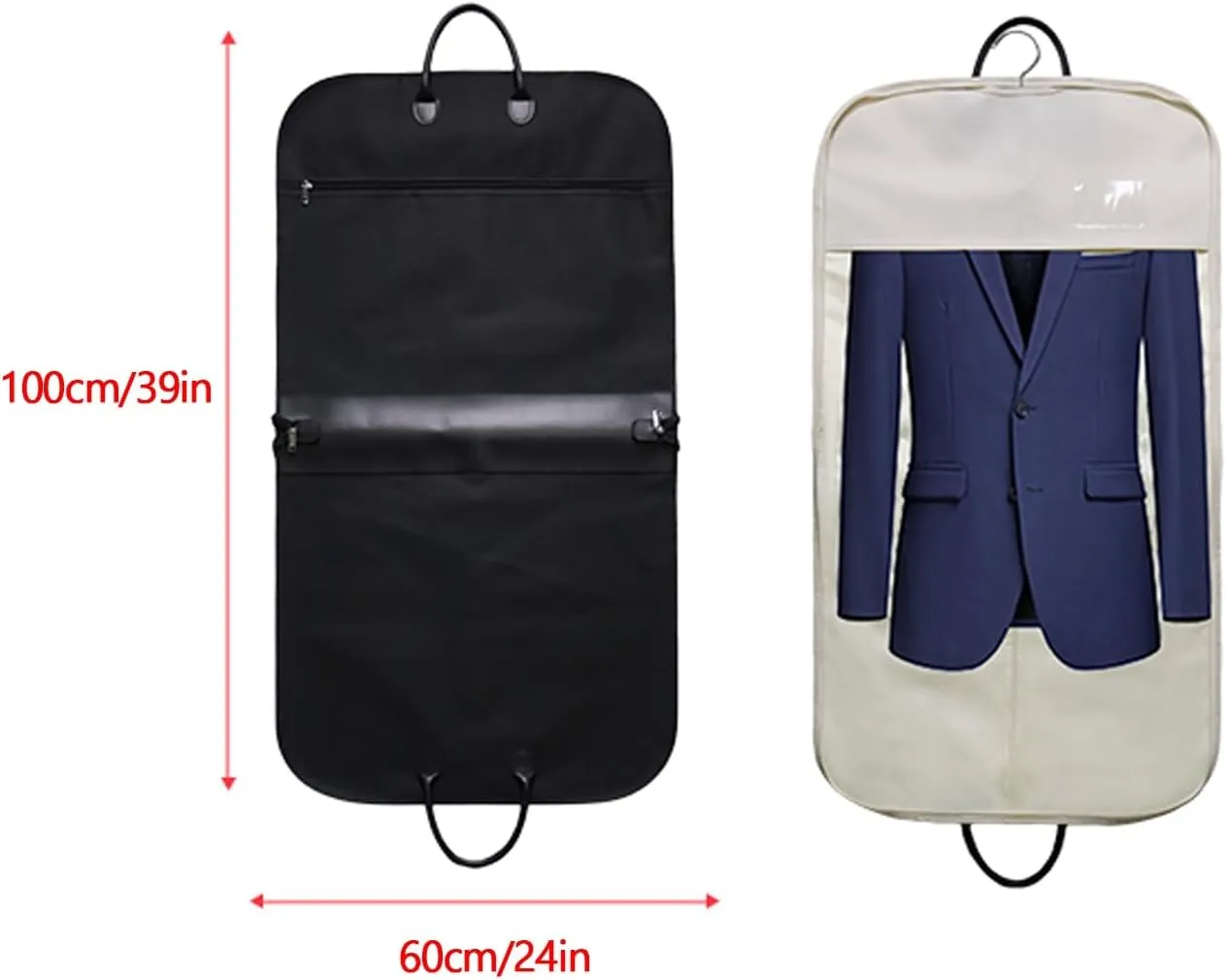 2 Pcs Suit Bags for Men Travel, Garment Bags for Hanging Clothes, Suit Cover Bags with Handles for Coats, Jackets, Shirts(White)