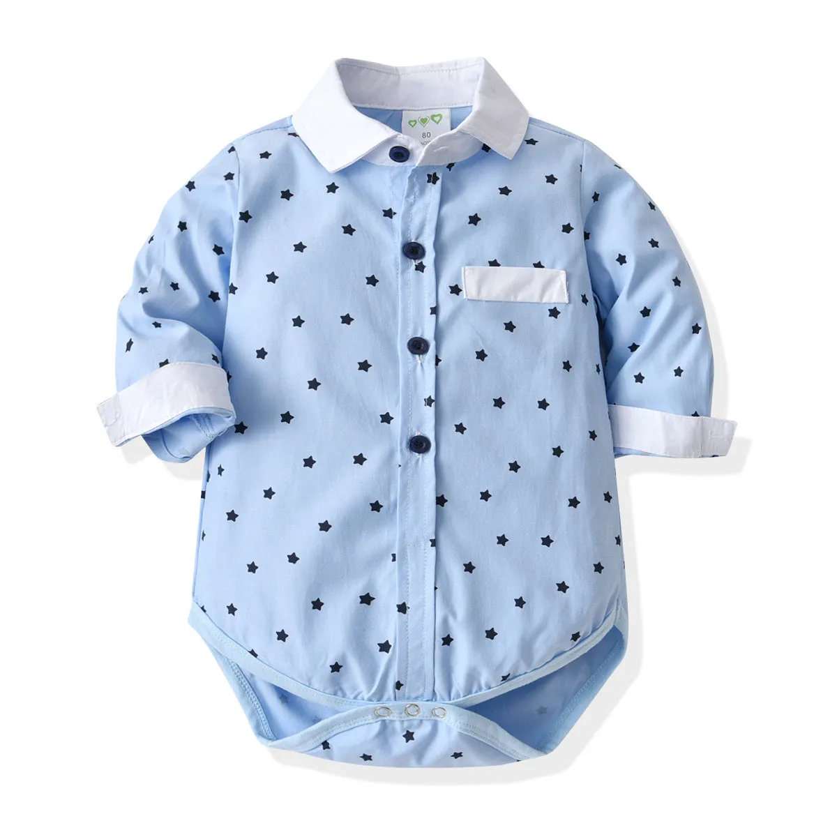 2 Pieces Set Baby Boys Birthday Party Star Bow Print Rompers And Solid Color Jumpsuits Wholesale 211109320
