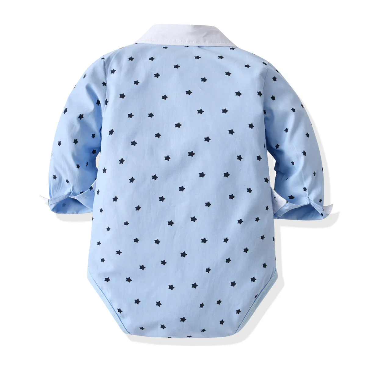 2 Pieces Set Baby Boys Birthday Party Star Bow Print Rompers And Solid Color Jumpsuits Wholesale 211109320