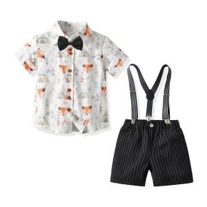 2 Pieces Set Baby Kid Boys Animals Bow Print Shirts And Striped Shorts Wholesale 211109593