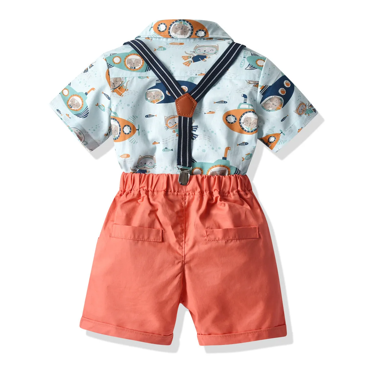 2 Pieces Set Baby Kid Boys Animals Cartoon Print Shirts And Solid Color Rompers Wholesale 211109119