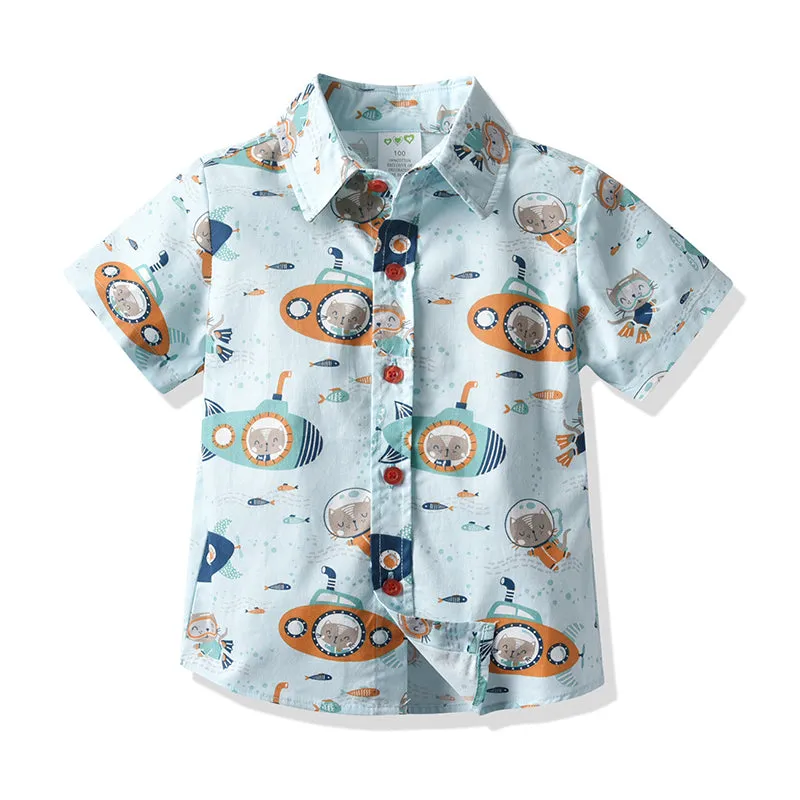 2 Pieces Set Baby Kid Boys Animals Cartoon Print Shirts And Solid Color Rompers Wholesale 211109119