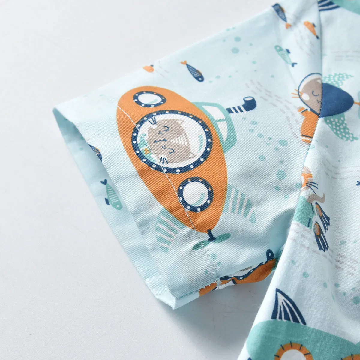 2 Pieces Set Baby Kid Boys Animals Cartoon Print Shirts And Solid Color Rompers Wholesale 211109119
