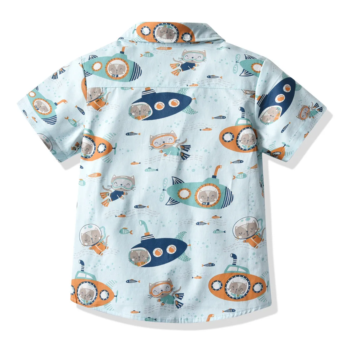 2 Pieces Set Baby Kid Boys Animals Cartoon Print Shirts And Solid Color Rompers Wholesale 211109119