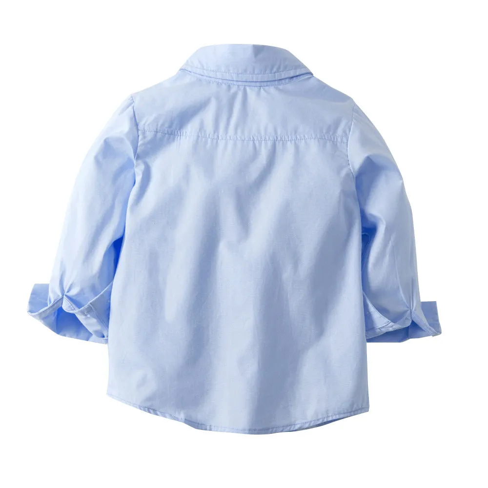 2 Pieces Set Baby Kid Boys Birthday Party Bow Embroidered Shirts And Solid Color Jumpsuits Wholesale 21110929