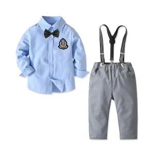 2 Pieces Set Baby Kid Boys Birthday Party Bow Embroidered Shirts And Solid Color Jumpsuits Wholesale 21110929