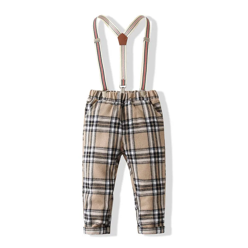 2 Pieces Set Baby Kid Boys Birthday Party Bow Shirts And Checked Jumpsuits Wholesale 221216210