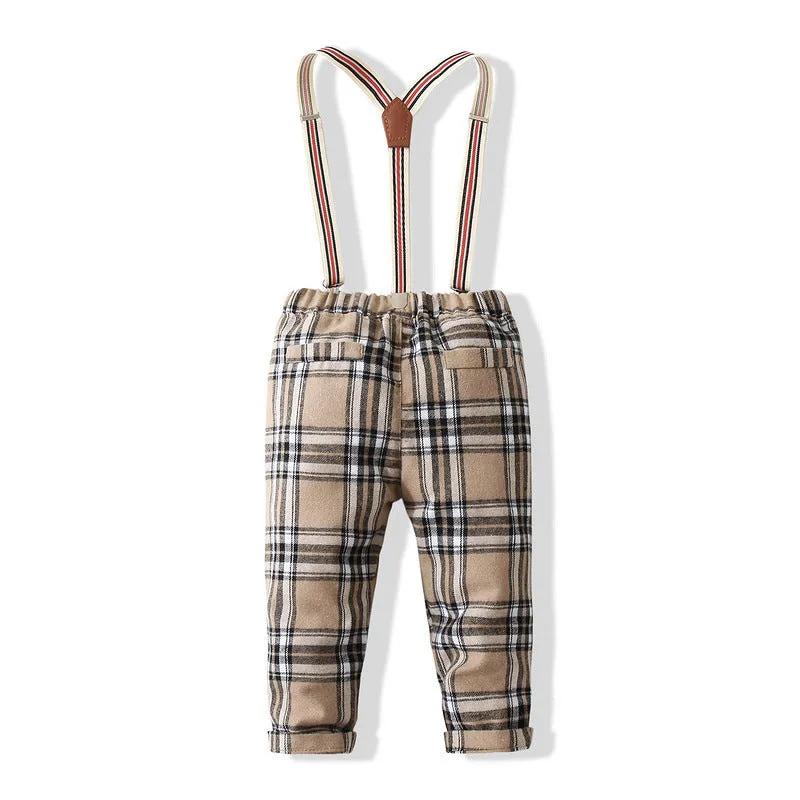 2 Pieces Set Baby Kid Boys Birthday Party Bow Shirts And Checked Jumpsuits Wholesale 221216210