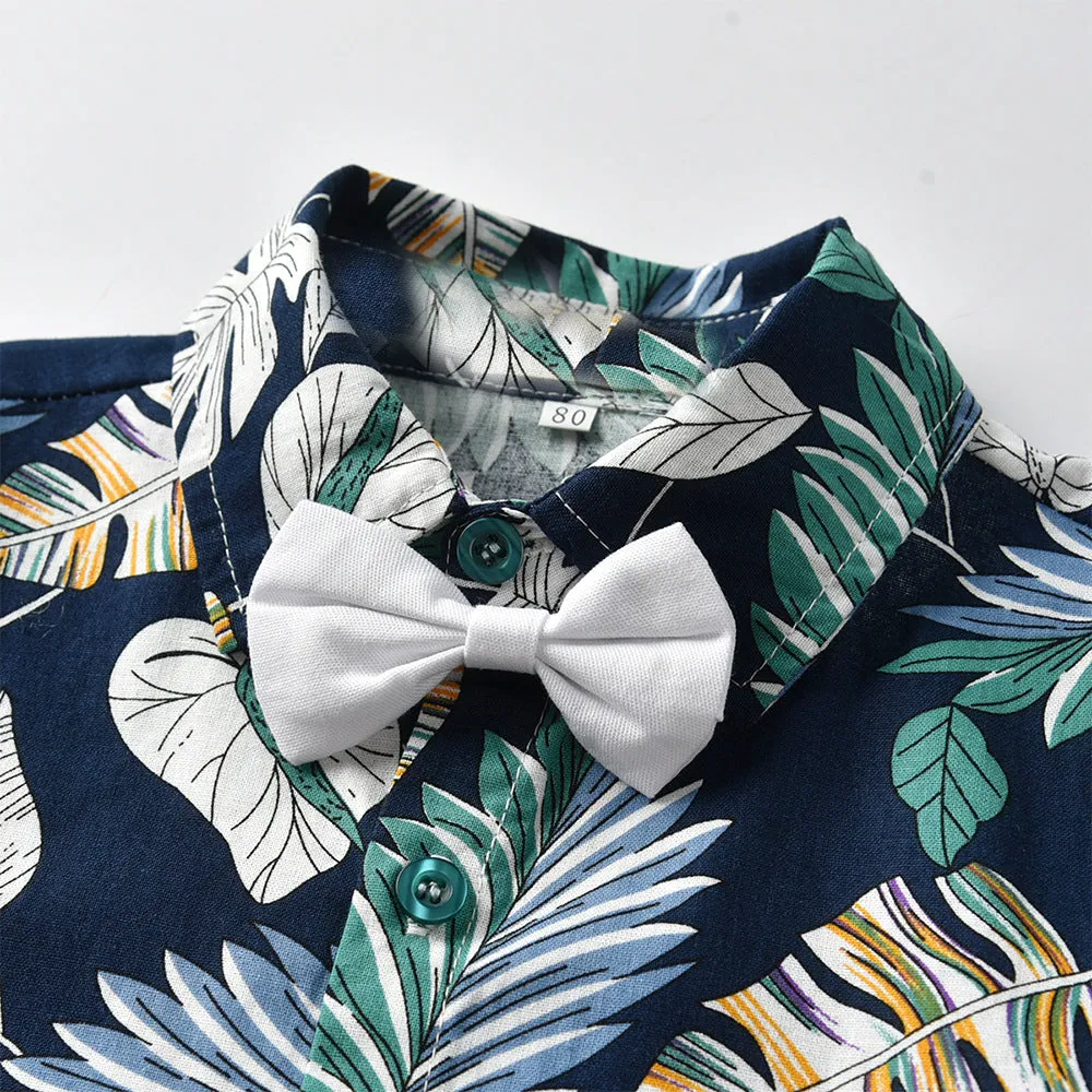 2 Pieces Set Baby Kid Boys Birthday Party Bow Shirts And Color-blocking Jumpsuits Wholesale 23041121