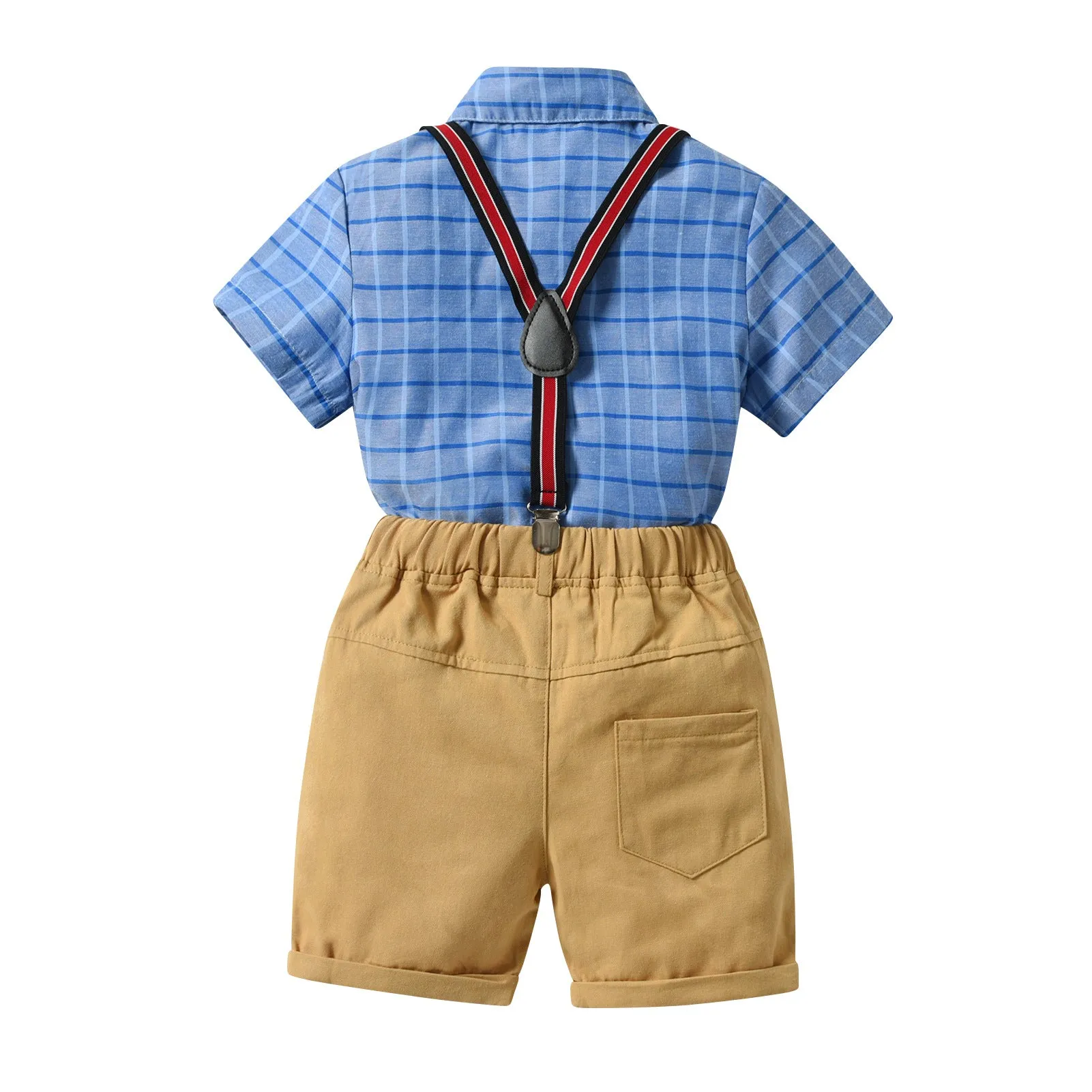 2 Pieces Set Baby Kid Boys Birthday Party Checked Bow Shirts And Solid Color Rompers Wholesale 230105794