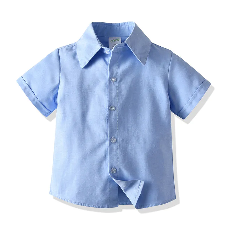 2 Pieces Set Baby Kid Boys Birthday Party Solid Color Bow Shirts And Striped Rompers Wholesale 21110985