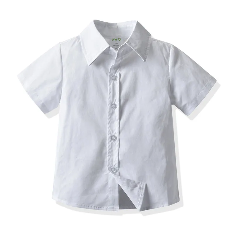 2 Pieces Set Baby Kid Boys Birthday Party Solid Color Bow Shirts And Striped Rompers Wholesale 21110985