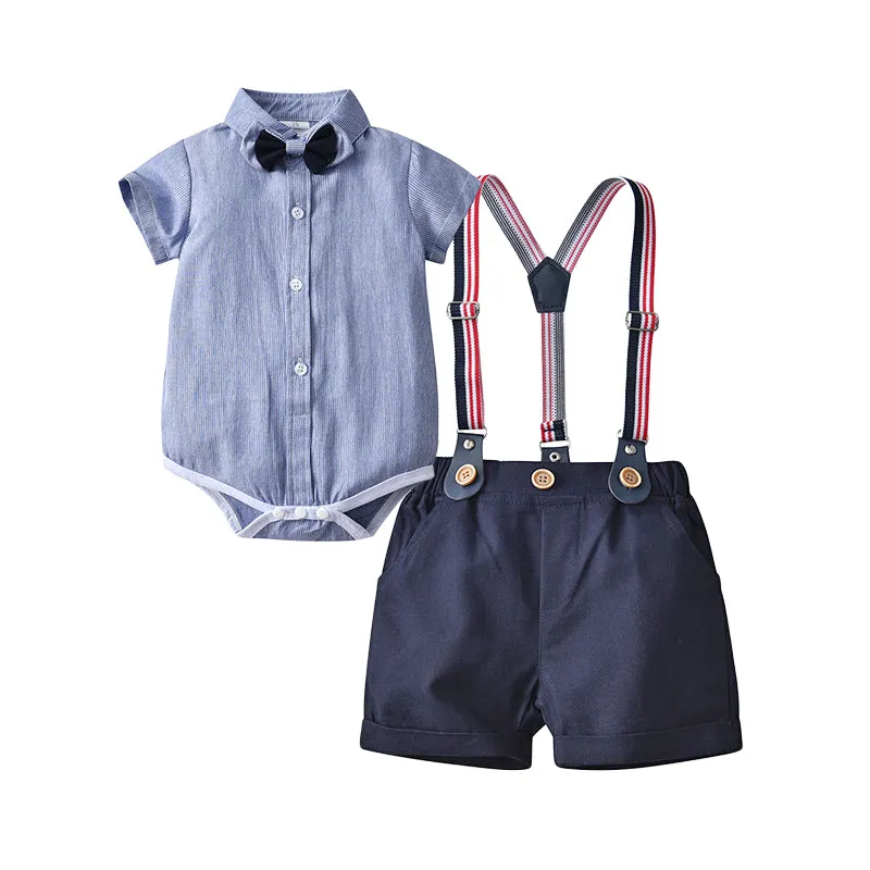 2 Pieces Set Baby Kid Boys Bow Shirts And Solid Color Rompers Wholesale 221206238