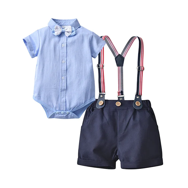 2 Pieces Set Baby Kid Boys Bow Shirts And Solid Color Rompers Wholesale 221206238