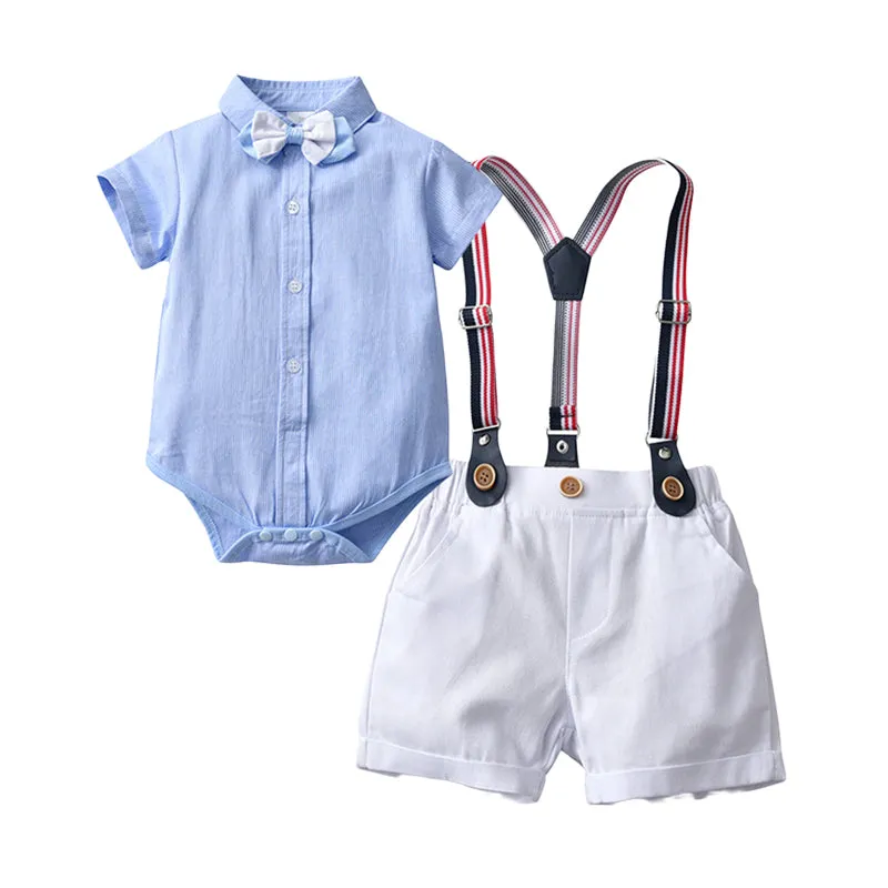 2 Pieces Set Baby Kid Boys Bow Shirts And Solid Color Rompers Wholesale 221206238