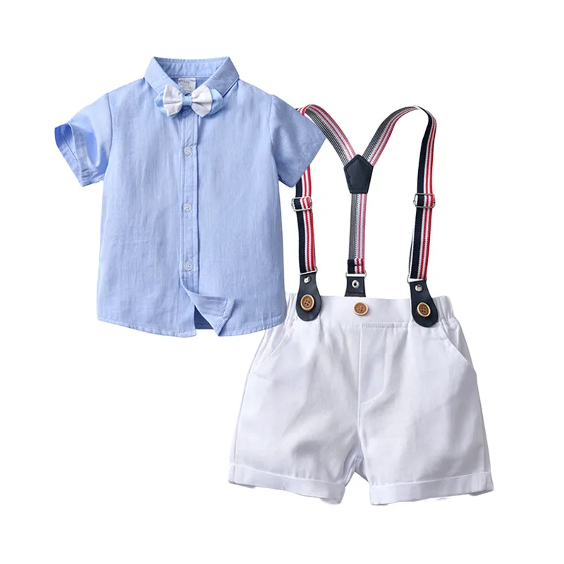 2 Pieces Set Baby Kid Boys Bow Shirts And Solid Color Rompers Wholesale 221206238