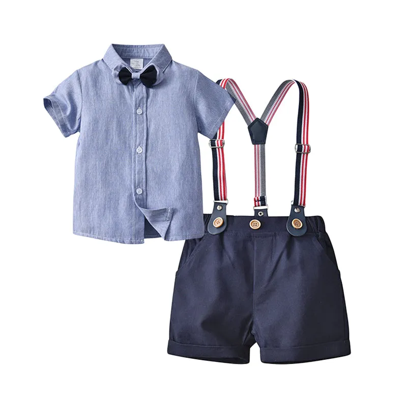 2 Pieces Set Baby Kid Boys Bow Shirts And Solid Color Rompers Wholesale 221206238