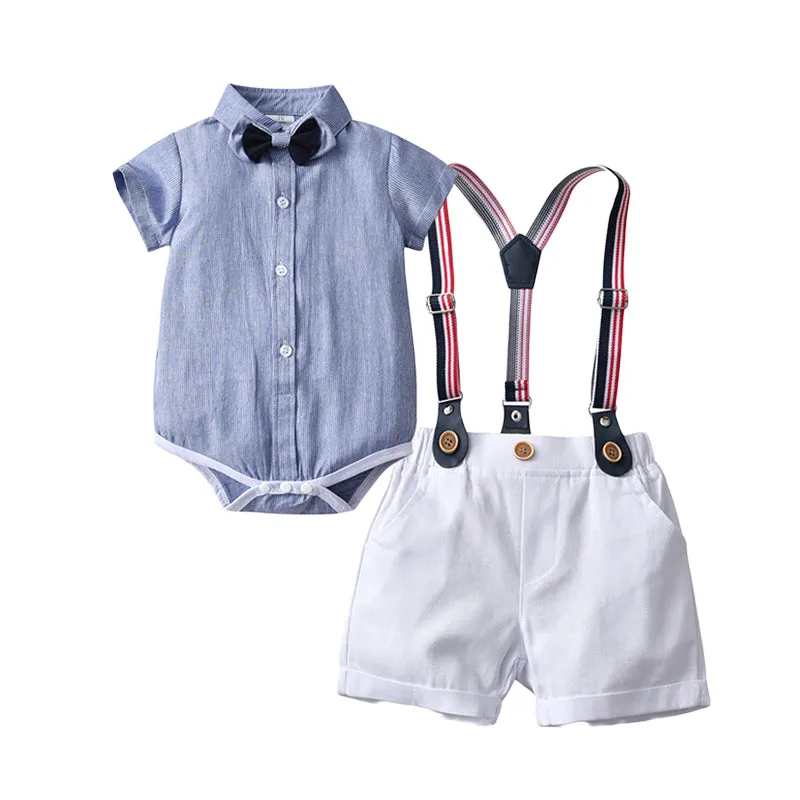 2 Pieces Set Baby Kid Boys Bow Shirts And Solid Color Rompers Wholesale 221206238