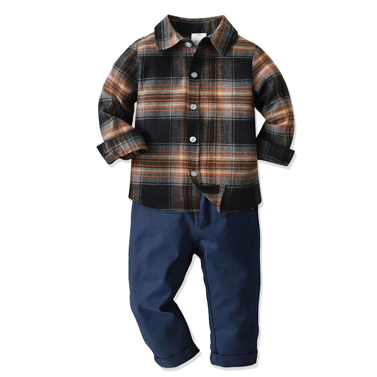 2 Pieces Set Baby Kid Boys Checked Shirts And Solid Color Pants Wholesale 211109317