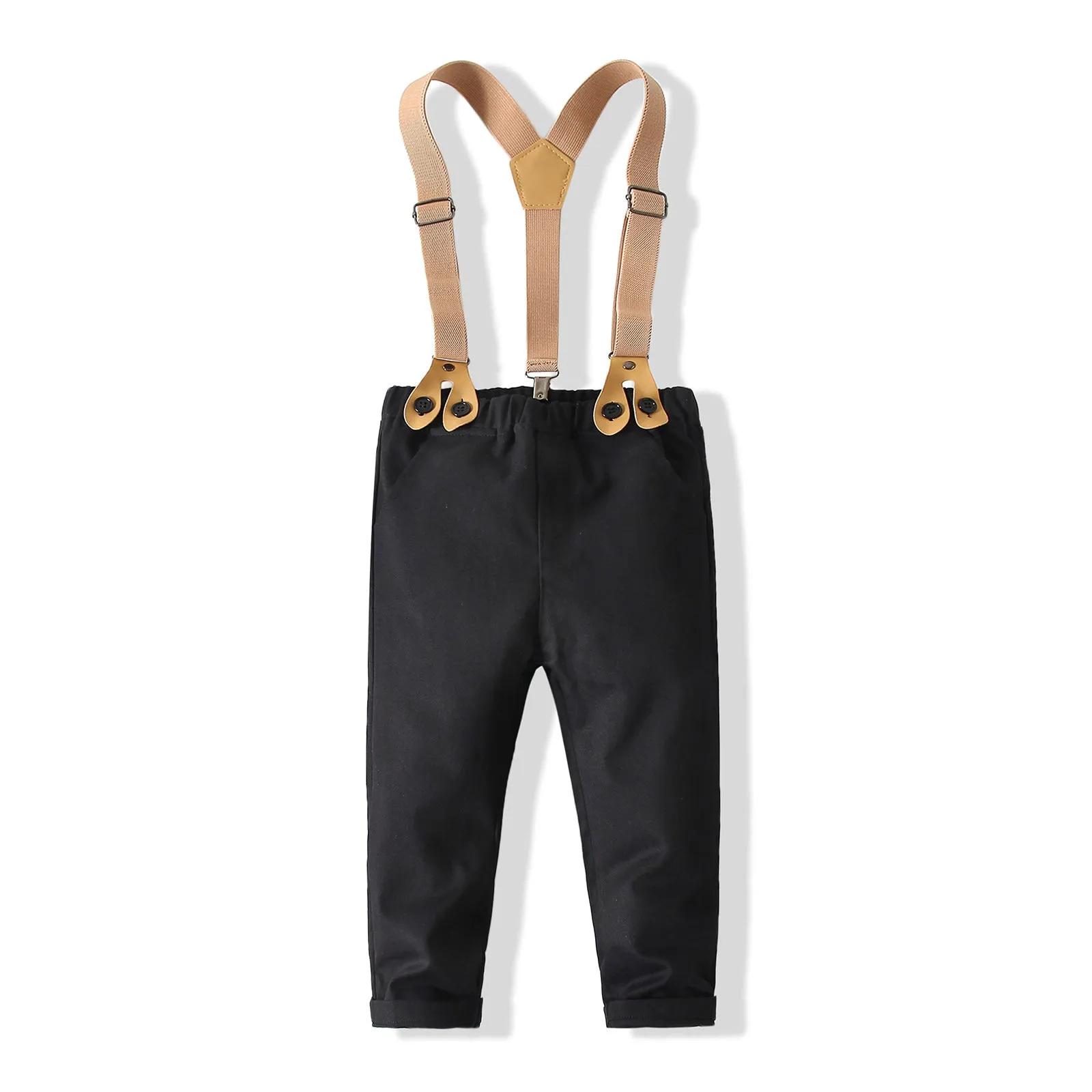 2 Pieces Set Baby Kid Boys Dressy Solid Color Bow Shirts And Striped Jumpsuits Wholesale 220425252