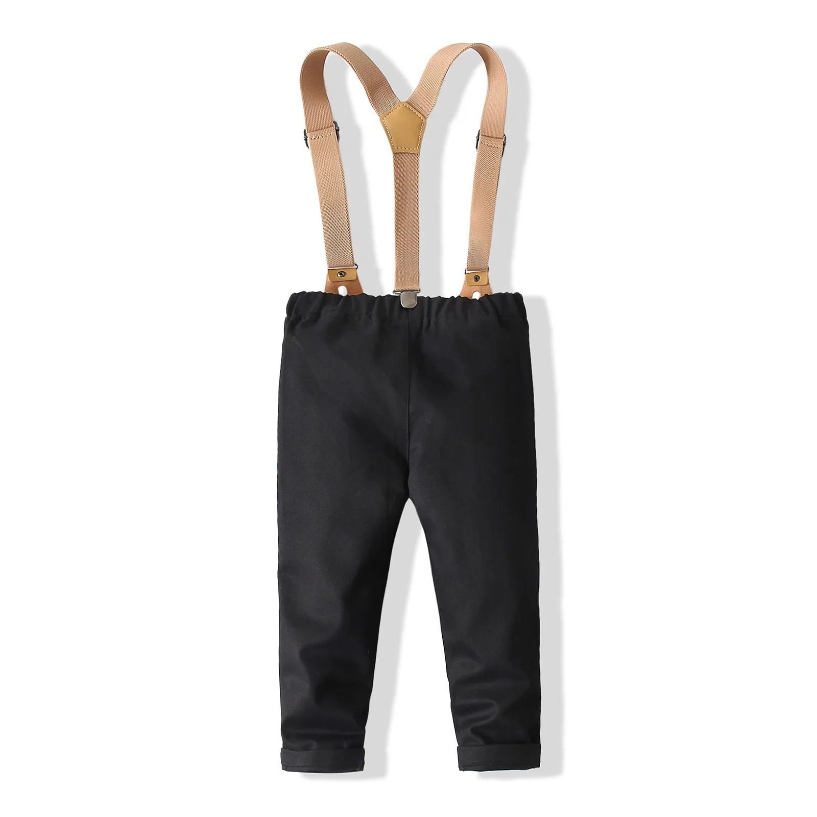 2 Pieces Set Baby Kid Boys Dressy Solid Color Bow Shirts And Striped Jumpsuits Wholesale 220425252