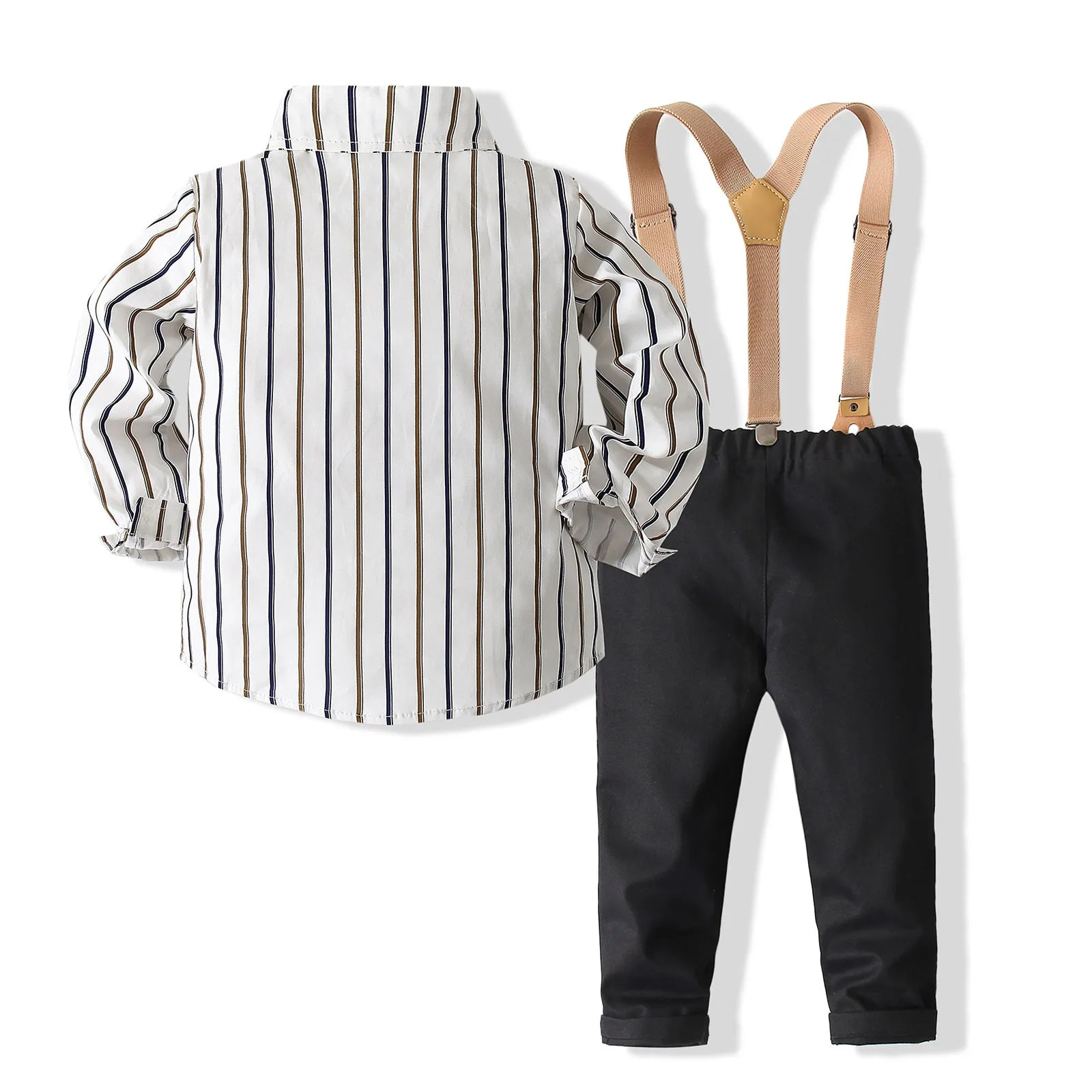 2 Pieces Set Baby Kid Boys Dressy Solid Color Bow Shirts And Striped Jumpsuits Wholesale 220425252