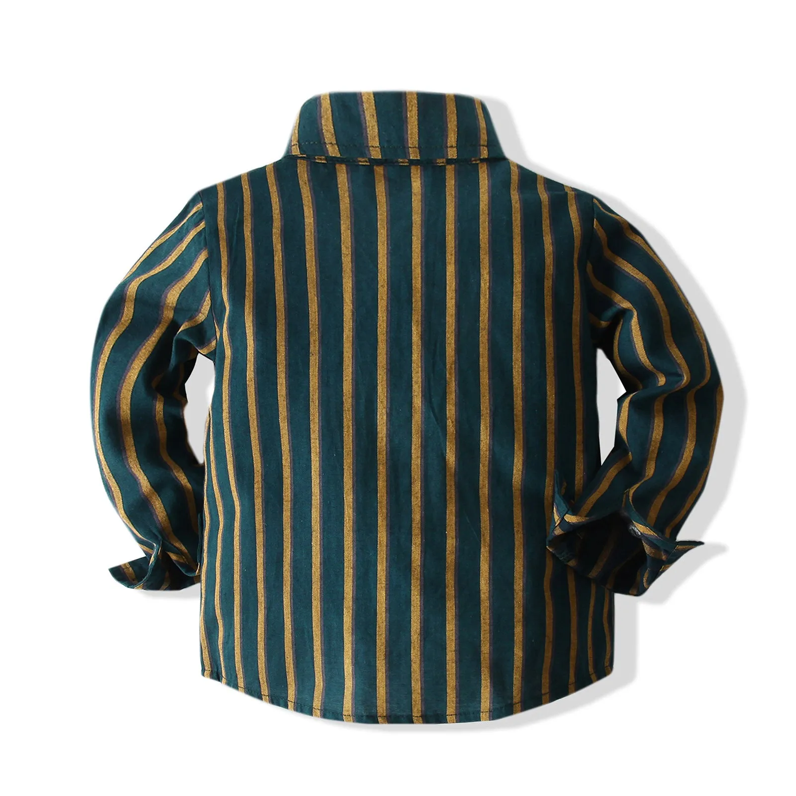 2 Pieces Set Baby Kid Boys Dressy Striped Bow Shirts And Solid Color Jumpsuits Wholesale 220425227