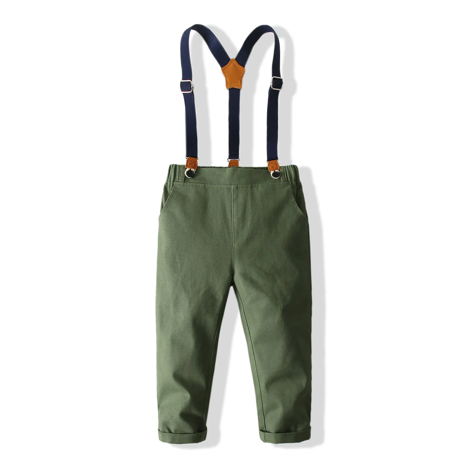2 Pieces Set Baby Kid Boys Dressy Striped Bow Shirts And Solid Color Jumpsuits Wholesale 220425227