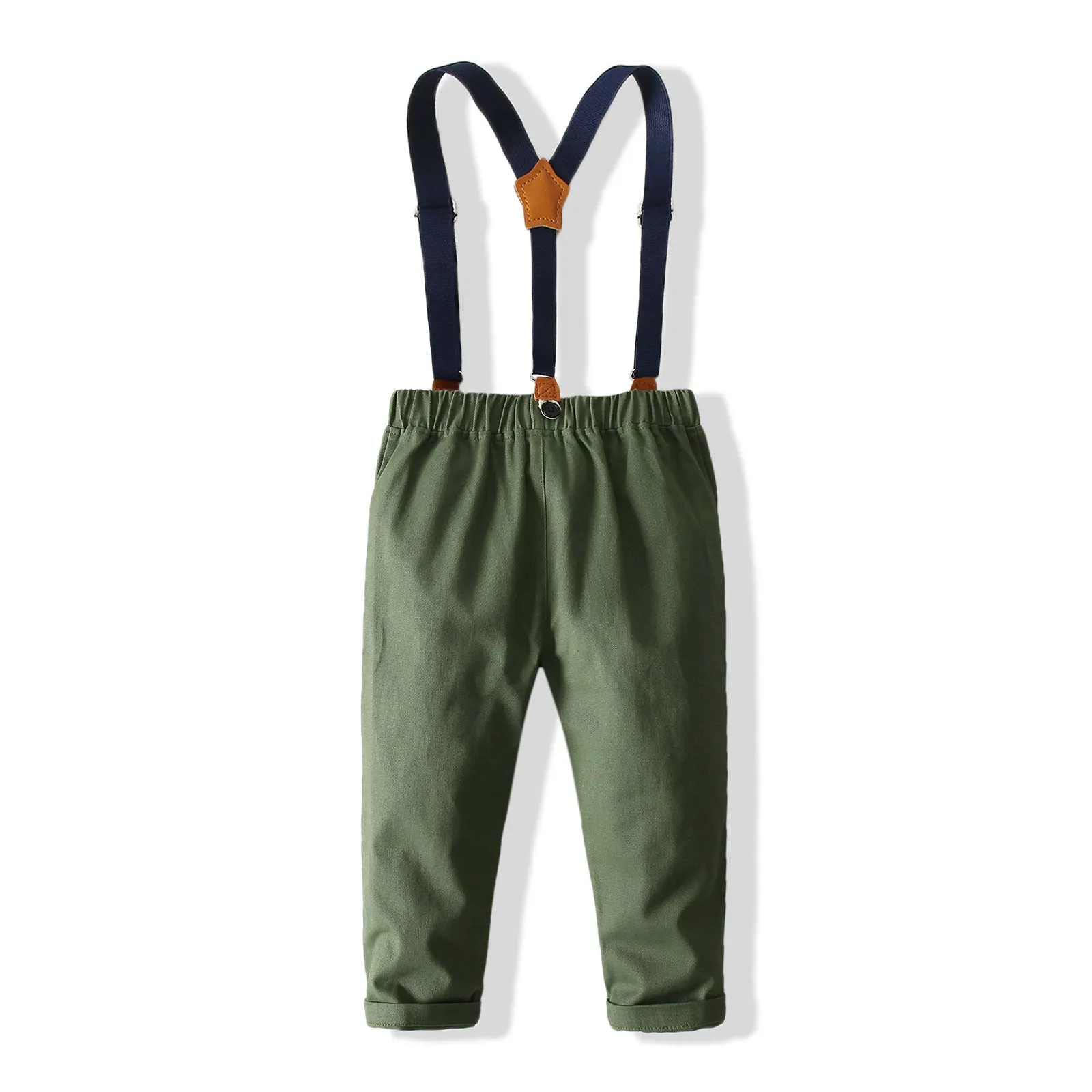 2 Pieces Set Baby Kid Boys Dressy Striped Bow Shirts And Solid Color Jumpsuits Wholesale 220425227