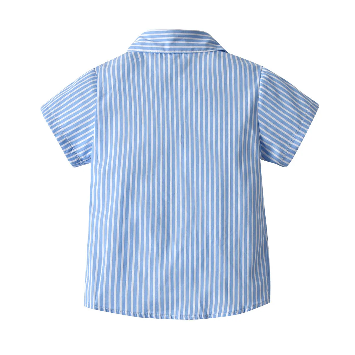 2 Pieces Set Baby Kid Boys Dressy Striped Bow Shirts And Solid Color Shorts Suits Wholesale 220531123