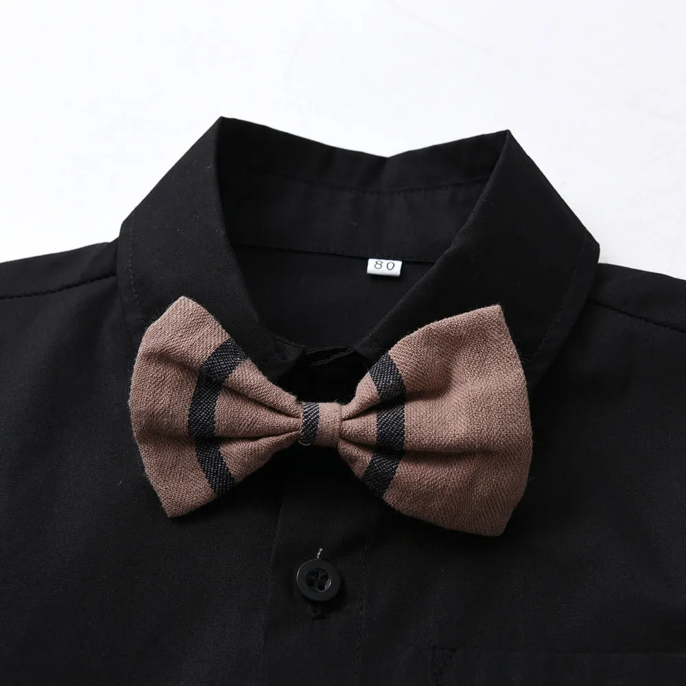 2 Pieces Set Baby Kid Boys Solid Color Bow Shirts And Striped Rompers Wholesale 230411148