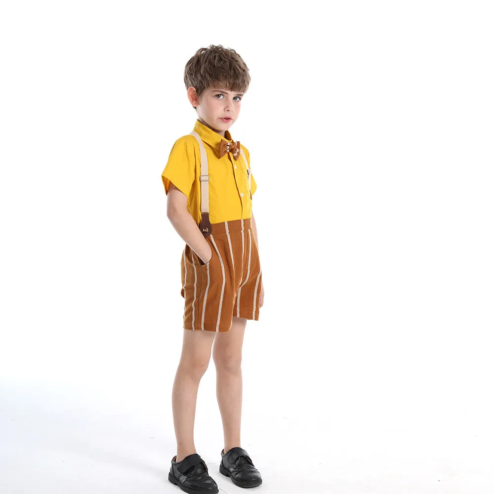 2 Pieces Set Baby Kid Boys Solid Color Bow Shirts And Striped Rompers Wholesale 230411148
