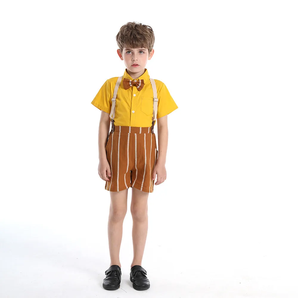 2 Pieces Set Baby Kid Boys Solid Color Bow Shirts And Striped Rompers Wholesale 230411148