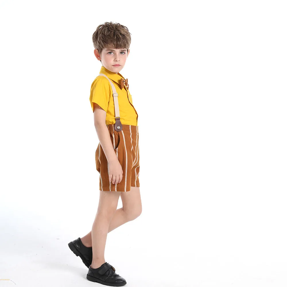 2 Pieces Set Baby Kid Boys Solid Color Bow Shirts And Striped Rompers Wholesale 230411148
