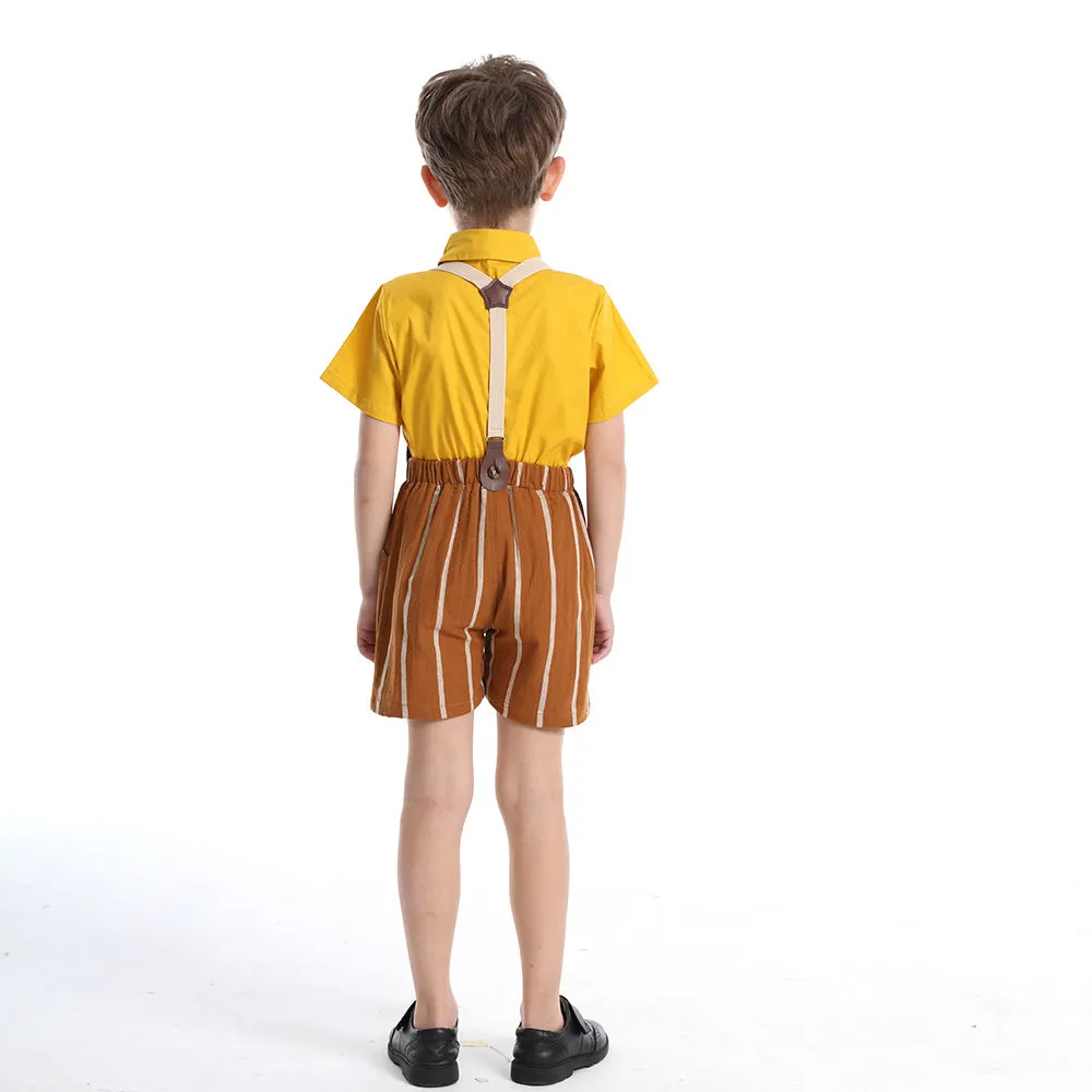 2 Pieces Set Baby Kid Boys Solid Color Bow Shirts And Striped Rompers Wholesale 230411148