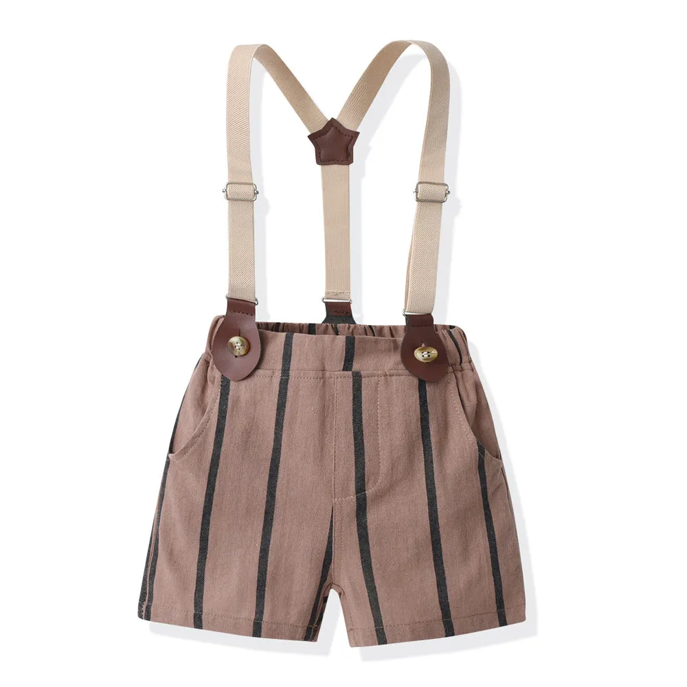 2 Pieces Set Baby Kid Boys Solid Color Bow Shirts And Striped Rompers Wholesale 230411148