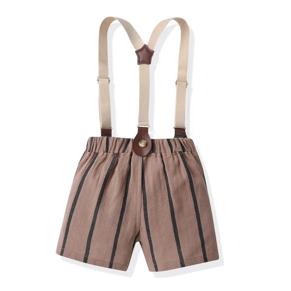 2 Pieces Set Baby Kid Boys Solid Color Bow Shirts And Striped Rompers Wholesale 230411148