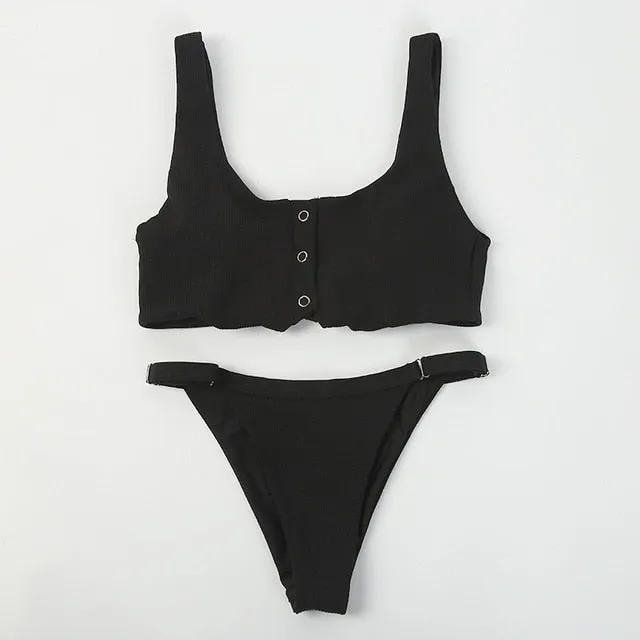 2019 Women Two-pieces Bikini Set V-Neck Bow Swimsuit