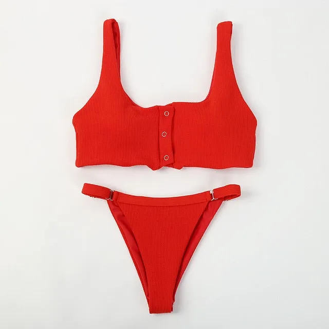 2019 Women Two-pieces Bikini Set V-Neck Bow Swimsuit