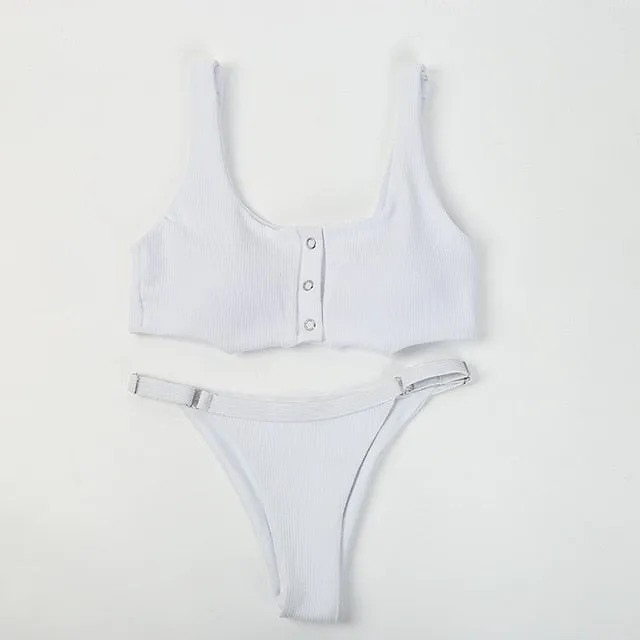 2019 Women Two-pieces Bikini Set V-Neck Bow Swimsuit