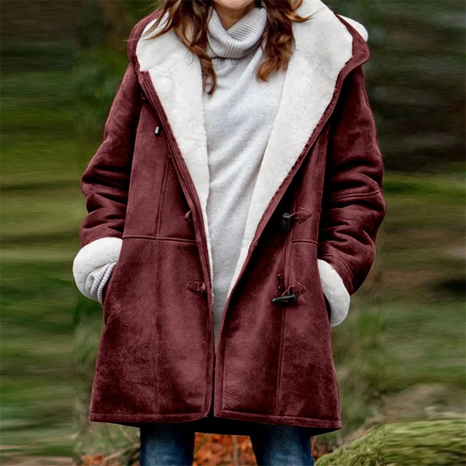 2024 Plus Size Winter Coats for Women Casual Fleece Sherpa Lined Jackets Trendy Shearling Suede Pea Coats