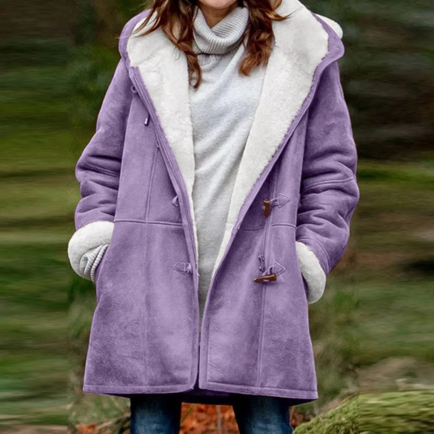 2024 Plus Size Winter Coats for Women Casual Fleece Sherpa Lined Jackets Trendy Shearling Suede Pea Coats
