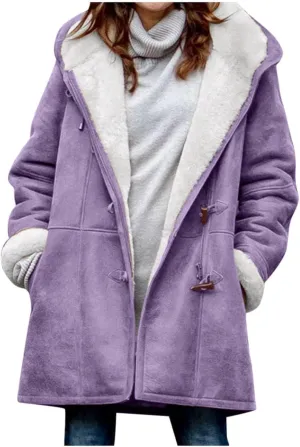 2024 Plus Size Winter Coats for Women Casual Fleece Sherpa Lined Jackets Trendy Shearling Suede Pea Coats