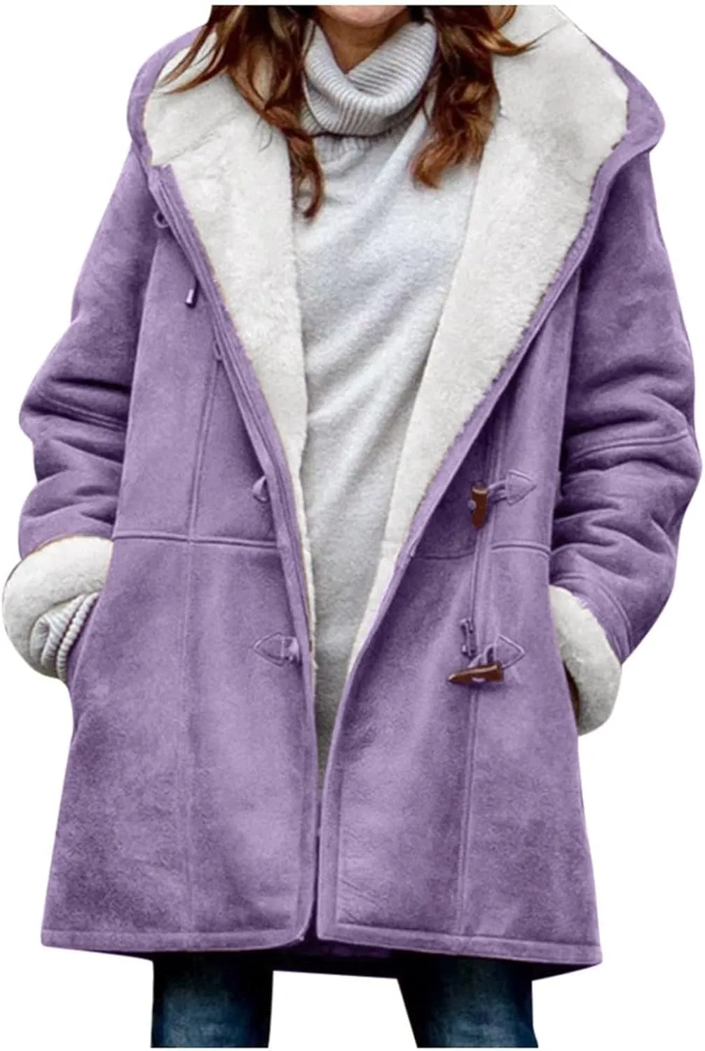 2024 Plus Size Winter Coats for Women Casual Fleece Sherpa Lined Jackets Trendy Shearling Suede Pea Coats